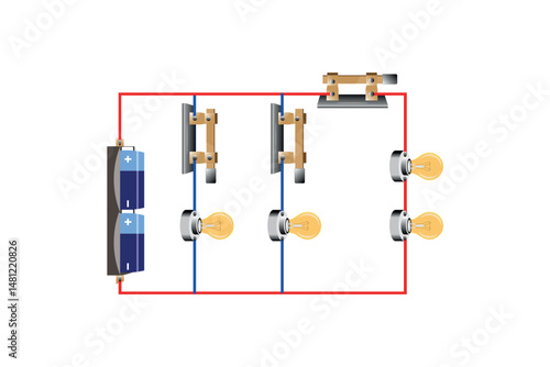 parallel circuit, Series circuit, Parallel circuit, basic electric circuits experiment, flat design illustration, Kirchhoff voltage law, Kirchhoff current law, simple electric