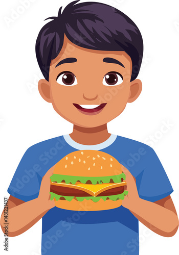 Illustration of a child holding a burger