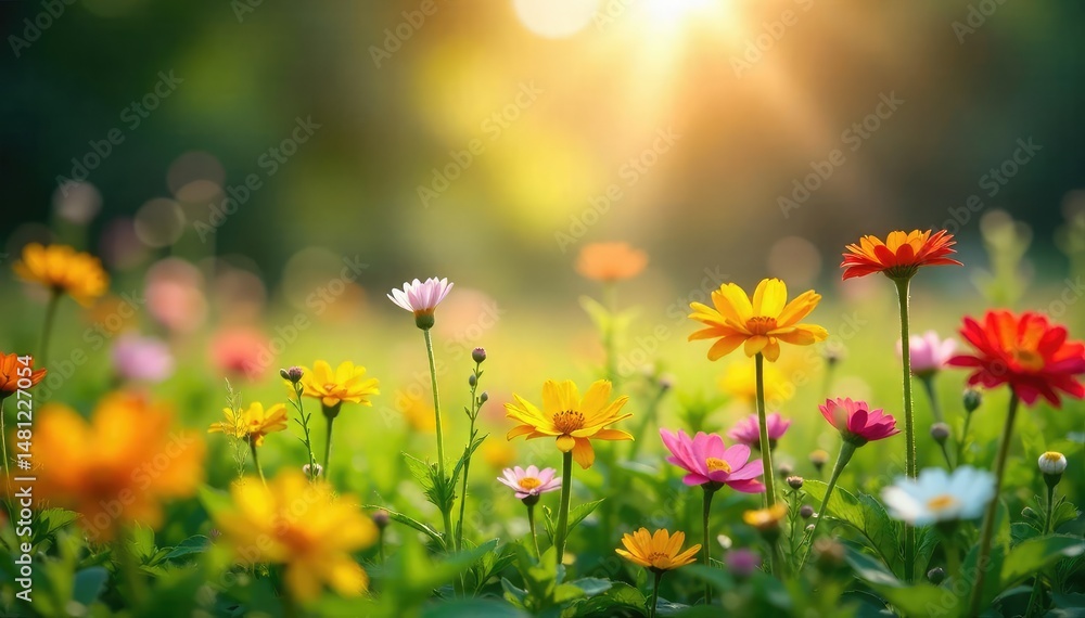 Sunlight dappling vibrant wildflowers in a lush meadow , delicate, flowers Sunlight dappling vibrant wildflowers in a lush meadow , delicate, flowers