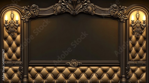 Ornate, dark, framed, decorative wall panel design.