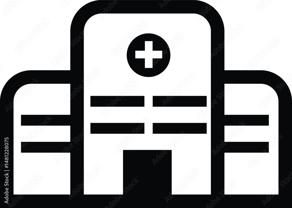Obraz premium hospital building with cross symbol illustration, healthcare or medical outline icon design