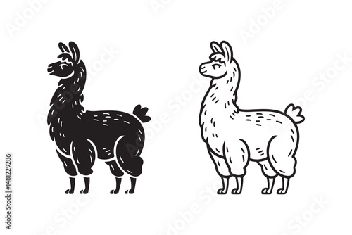 This funny cartoon llama vector art is a cute animal illustration with a tail, perfect for fun wildlife designs
