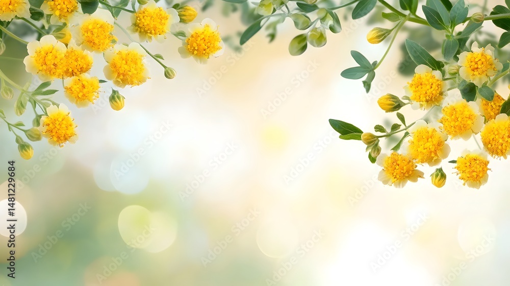 Delicate yellow blossoms in a spring floral border. Delicate yellow blossoms in a spring floral border.