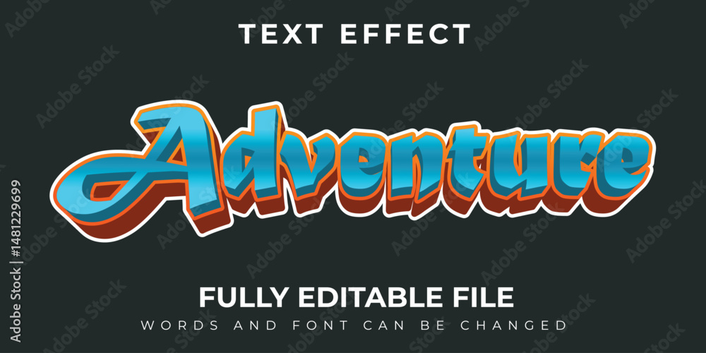 Fototapeta premium Adventure Blue Gradation Text Effect With Orange Design