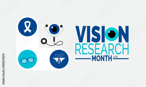 June is Vision Research Month.  Eye Health Awareness Poster, Promote Eye Health Banner, Social Media Post, Awareness Cards and  Vector Illustration Design Inspiration