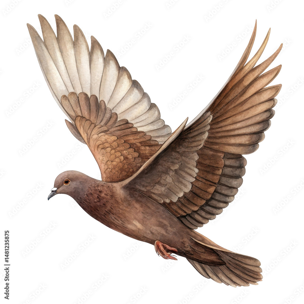 Obraz premium Majestic Brown Pigeon in Flight with Expansive Wings Against a Transparent Background