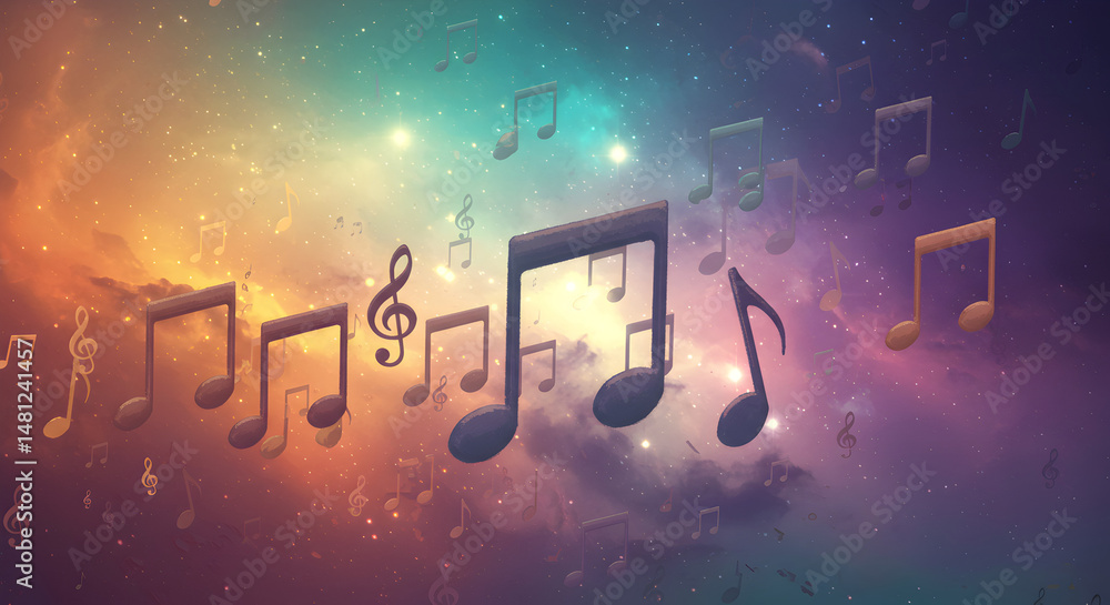 Musical Notes Floating in Space