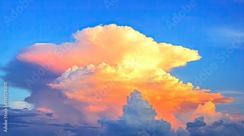 Colorful cumulus cloud formation against a vibrant sky.