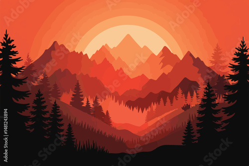 A breathtaking mountain landscape at sunrise, where the morning sun pierces through the fog, revealing a stunning view of the snow-capped peaks and distant hills