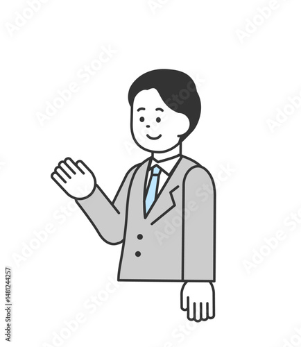 笑顔で案内する男性のイラスト　ベクター
