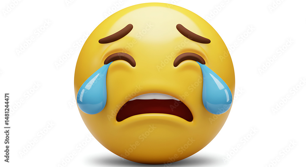 Fototapeta premium A realistic 3D rendering of a crying yellow emoji expressing sadness and sorrow.
