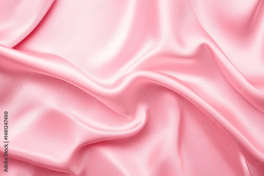 Obraz premium Pink silk satin background. Soft wavy folds on the fabric. Wedding, anniversary, valentine, love, tender, holiday, celebration, card. Beautiful pink abstract background with copy space for your design