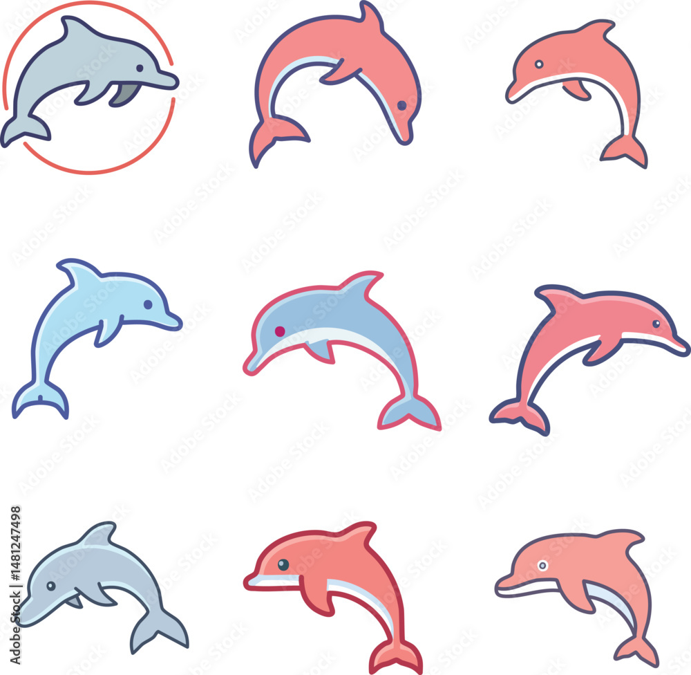 Naklejka premium set of funny cartoon dolphin
