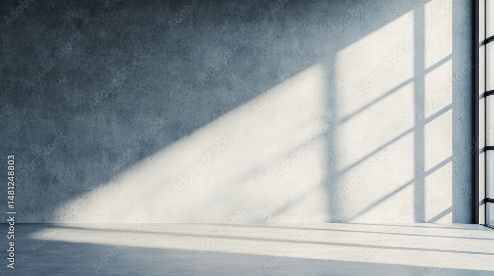 Fototapeta premium Sunlight casting shadows in empty room with concrete walls