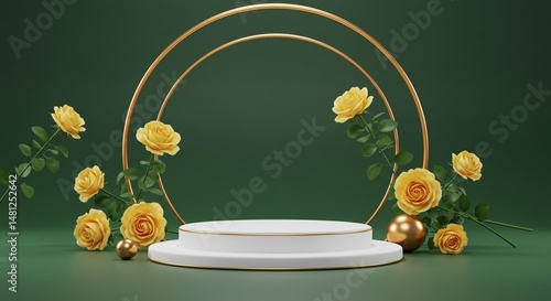 Wallpaper Mural Elegant Gold and Yellow Rose Floral Podium Display 3D Rendered Product Presentation Scene Torontodigital.ca