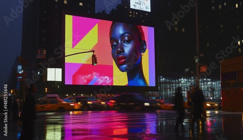 A Vibrant Cityscape Portrait of a Person at Night