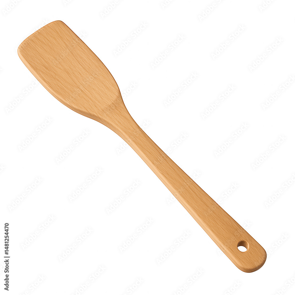 Single wooden spatula with hole for hanging on transparent background Single wooden spatula with hole for hanging on transparent background
