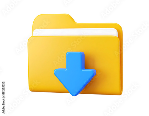 3D Yellow Folder Icon with Blue Download Arrow