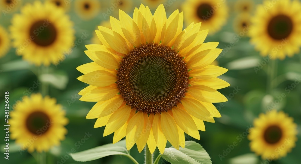 Fototapeta premium Radiant sunflowers bathed in sunlight, blossoming under blue sky backdrop