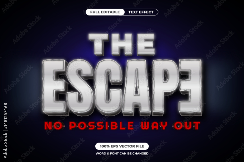 Fototapeta premium Grunge 3D silver text with eerie glow and red subtitle. Perfect for thriller, prison escape, or horror movie titles with a sense of danger and suspense