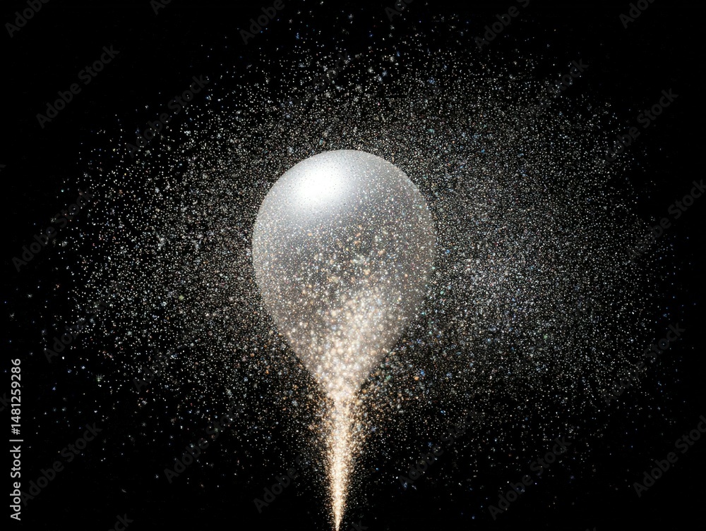 Obraz premium Sparkling silver balloon erupting in a dark space.