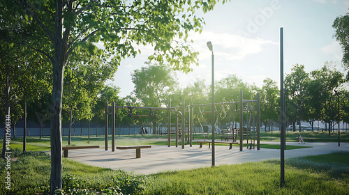 Wallpaper Mural Outdoor Fitness Area with Monkey Bars and Benches Torontodigital.ca