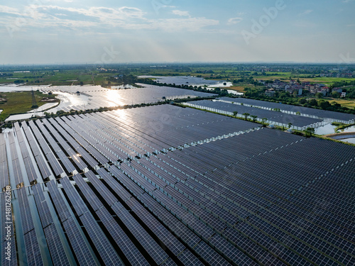 Aerial view of solar photovoltaic panel array