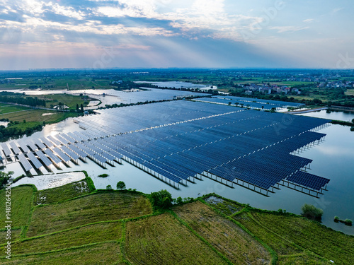 Aerial view of solar photovoltaic panel array