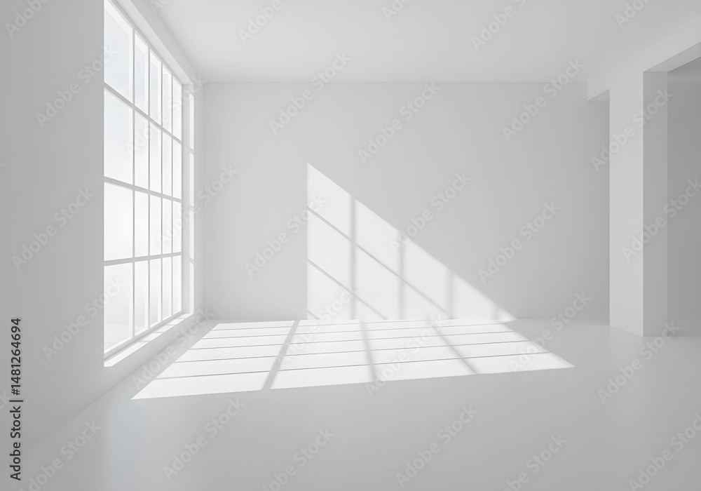 Fototapeta premium Empty White Room with Sunlight From Window