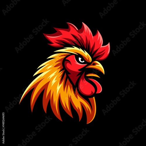 bold masculine fierce angry rooster face perfect for gym or sport team mascot illustration design