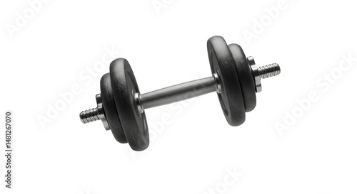 Pair of dumbbells with silver bar and black rubber weights isolated on transparent background