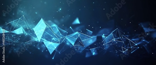 Blue background with geometric shapes and lines for a technology or business concept vector presentation design, web banner template, blue light speed effect, dark color scheme, high resolution.