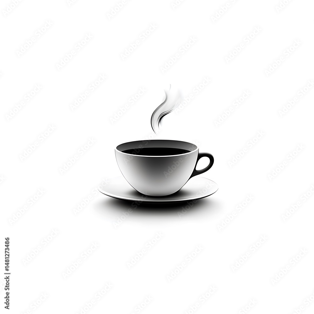 Obraz premium Hot coffee in a white cup and saucer. Steam rising