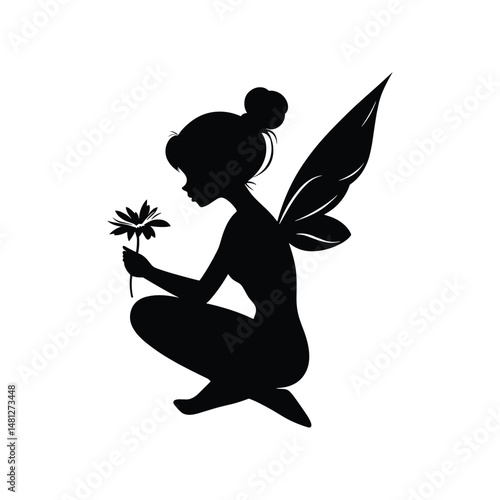 Fairy sitting with flower silhouette