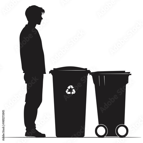 Woman silhouette beside trash bin