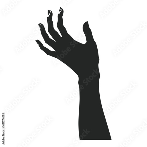 Hand reaching up silhouette on white