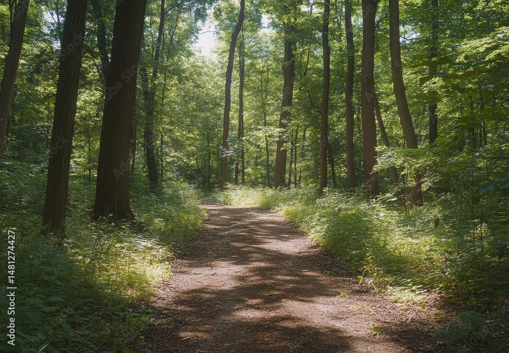 Obraz premium Forest Path Scene A Tranquil Summer Day