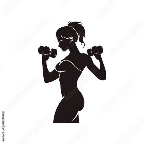 Woman lifting dumbbells silhouette