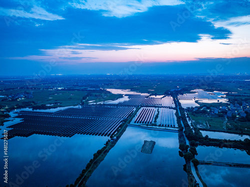 Aerial view of solar photovoltaic panel array