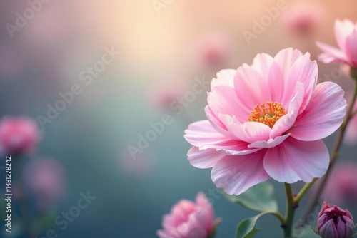 Soft focus pastel blooms, blurred bokeh effect, nature, digital, abstract