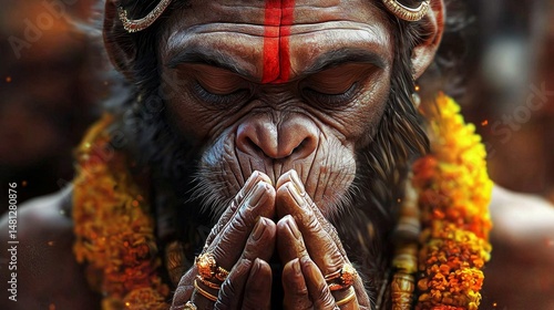 Depiction of Hanuman Ji with folded hands symbolizing reverence.