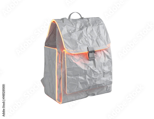Crumpled White Backpack With Orange Glow