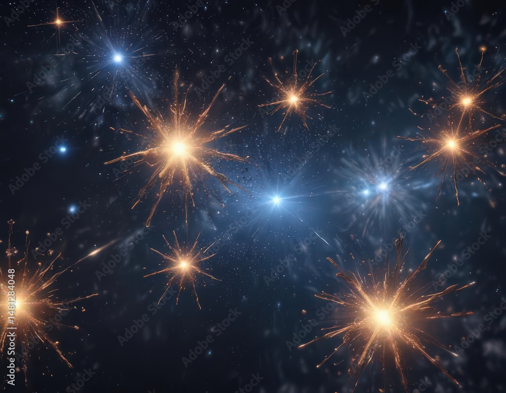 Naklejka premium Infinite star cluster, ethereal glow, midnight blue backdrop , astrophotography, space, universe