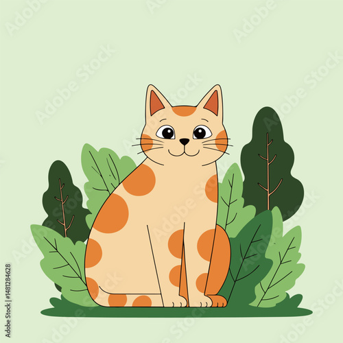Cartoon Cat in Garden