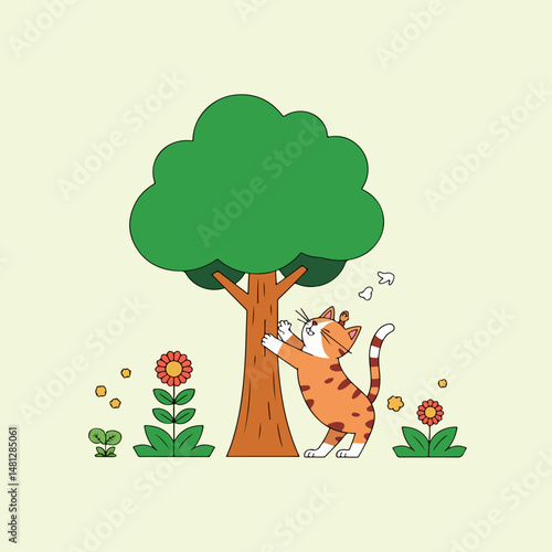 Cat Scratching a Tree
