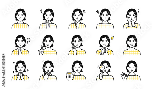 おしゃれな中年女性の表情アイコンセット