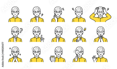 オシャレなミドル世代の女性の表情アイコンセット