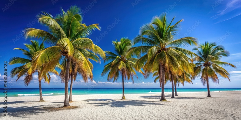 Obraz premium Tropical palm trees sway gently in the breeze on Varadero beach's pristine white sand , palm tree