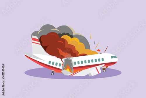 Plane Crash Concept. Colored flat vector illustration isolated