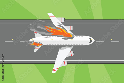 Plane Crash Concept. Colored flat vector illustration isolated